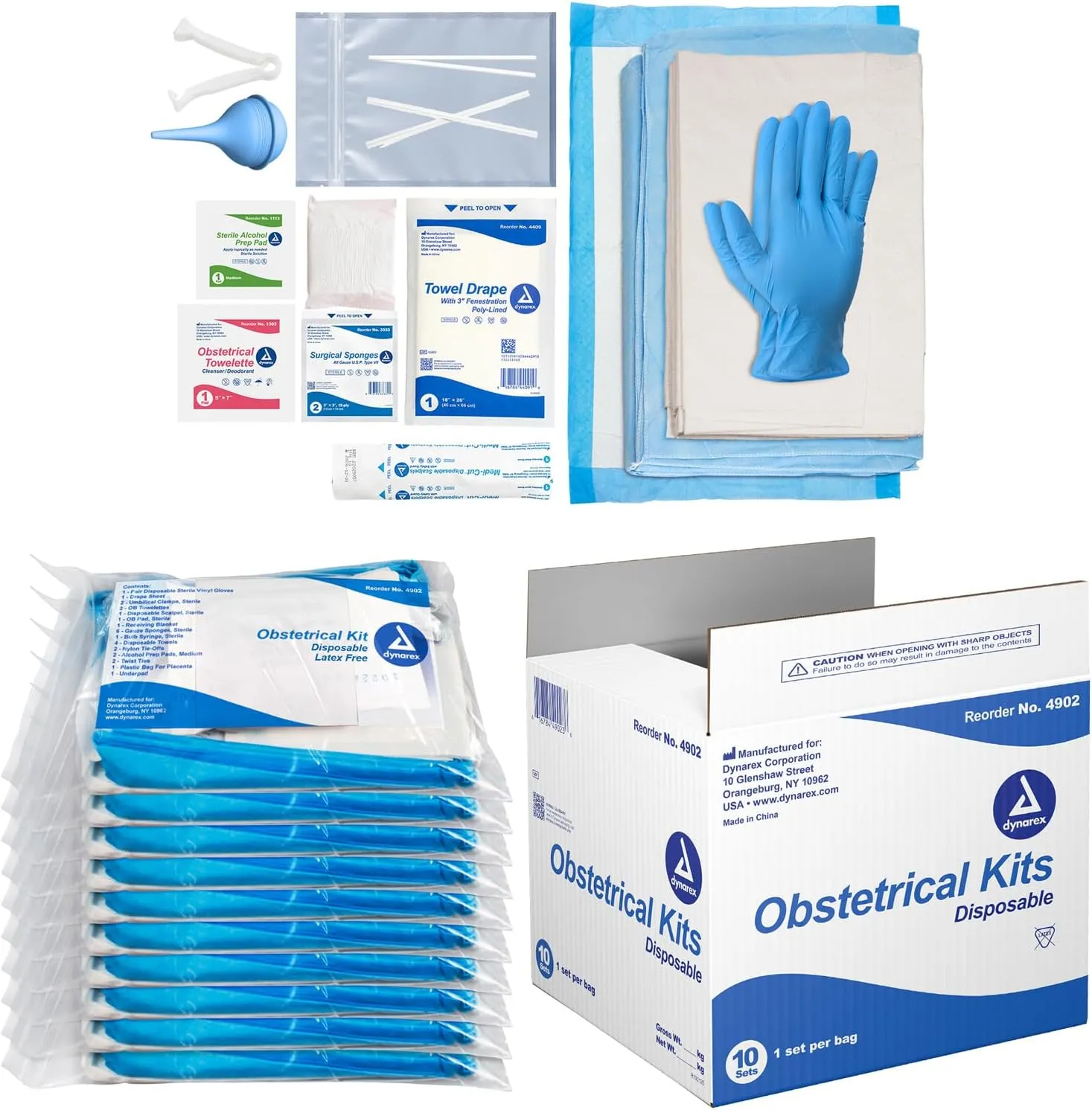 Dynarex Obstetrical Kits - Complete Disposable Obstetrical Kit for Emergency Use - Pre-Hospital Delivery Kits - 1 Bagged Kit, 10 Kits Per Bulk Case