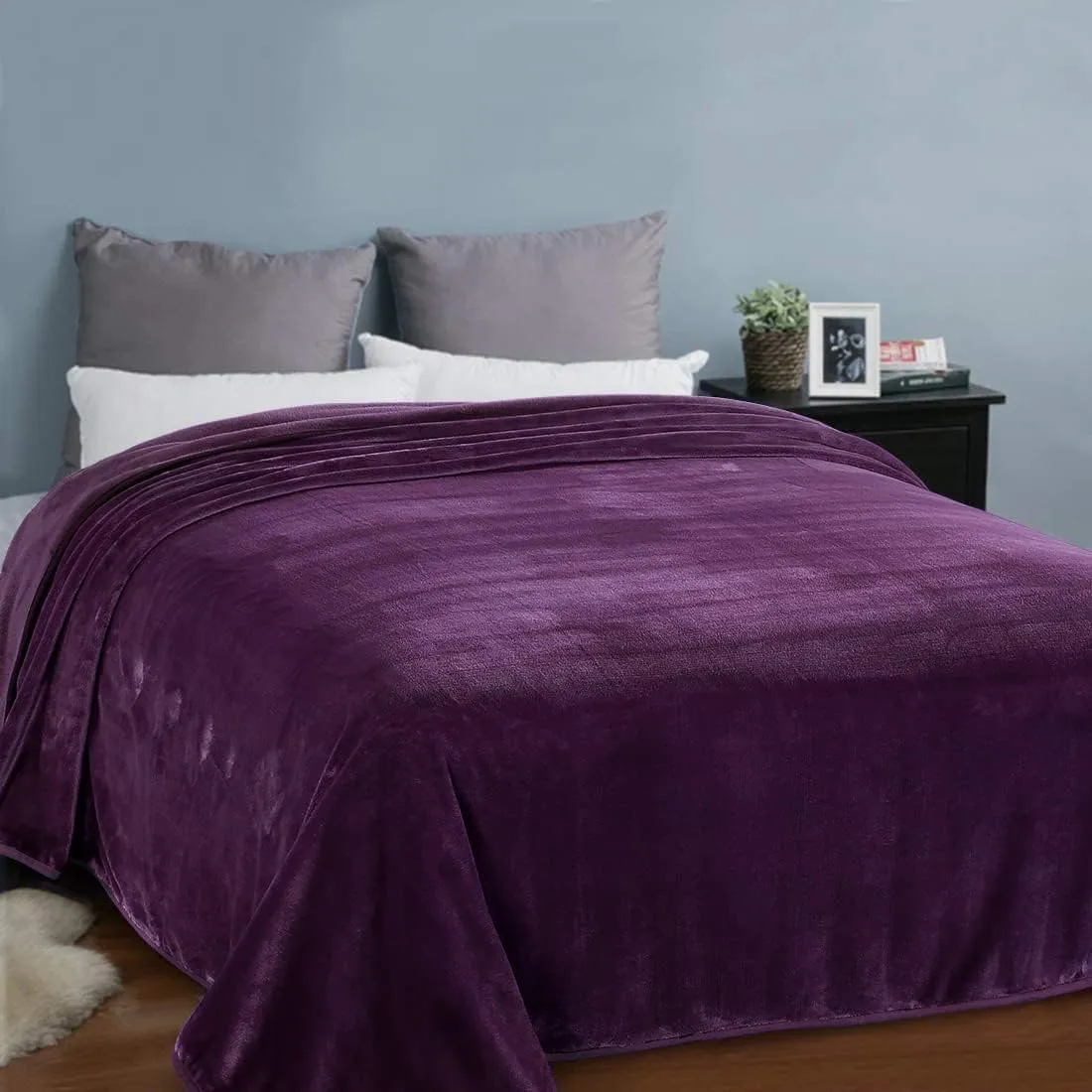 EASELAND Soft Blanket King Size Blanket Warm Microplush Lightweight Thermal Fleece Blankets for Couch Bed Sofa,90x108 inches,Purple