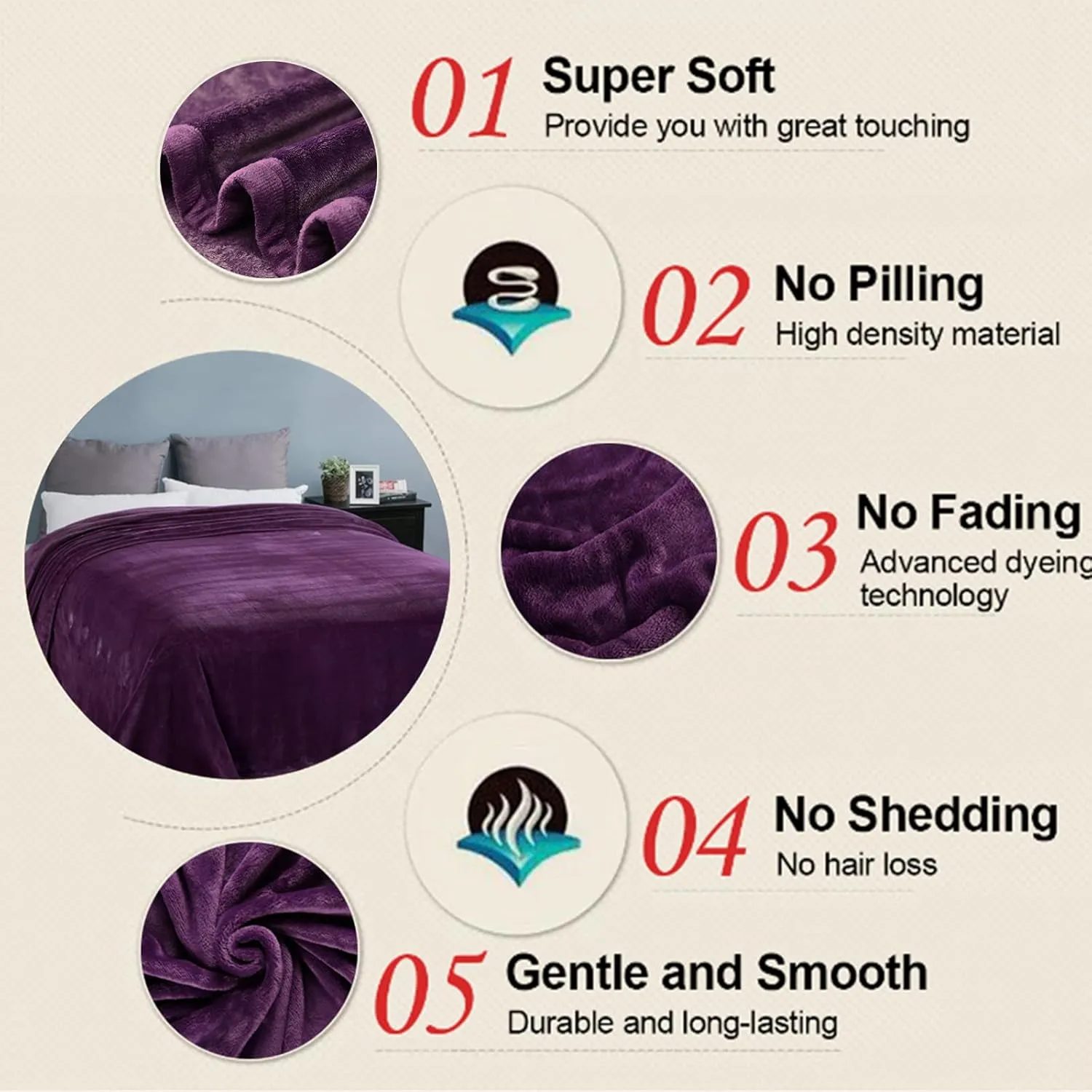 EASELAND Soft Blanket King Size Blanket Warm Microplush Lightweight Thermal Fleece Blankets for Couch Bed Sofa,90x108 inches,Purple