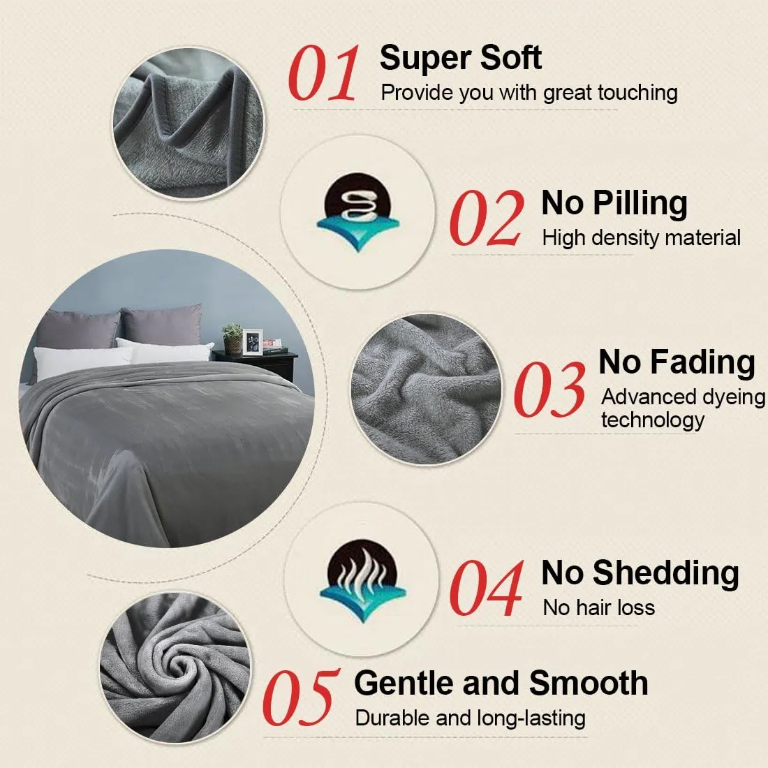 EASELAND Soft Queen Size Blanket All Season Warm Fuzzy Microplush Lightweight Thermal Fleece Blankets for Couch Bed Sofa,90x90 Inches,Gray