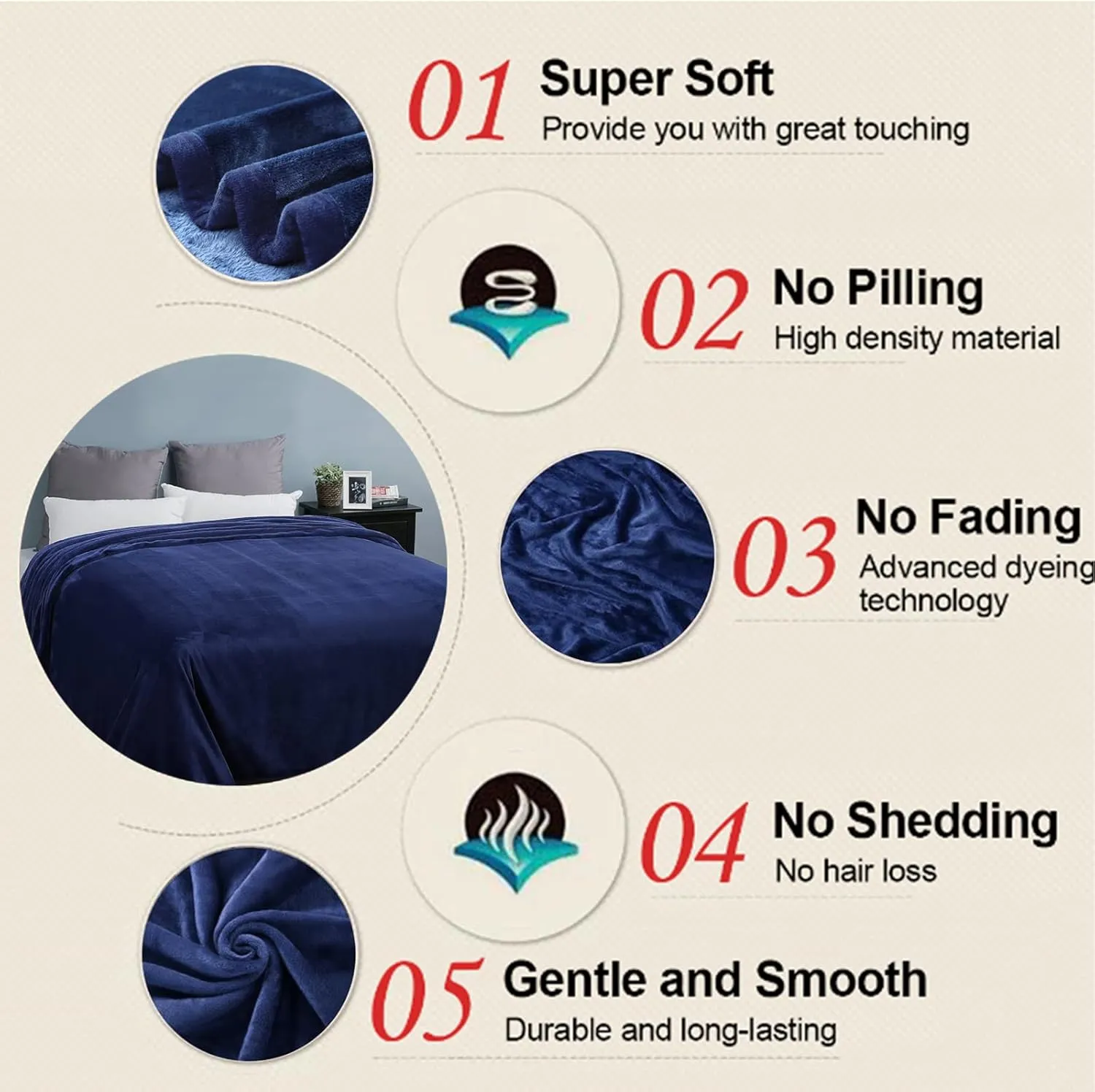 EASELAND Soft Queen Size Blanket Warm Fuzzy Microplush Lightweight Thermal Fleece Blankets for Couch Bed Sofa,90x90 Inches,Dark Blue
