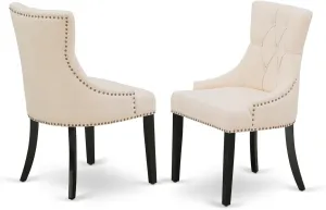 East West Furniture FRP1T02 Friona Parson Dining Room Chairs - Button Tufted Nailhead Trim Light Beige Linen Fabric Padded Chairs, Set of 2, Black