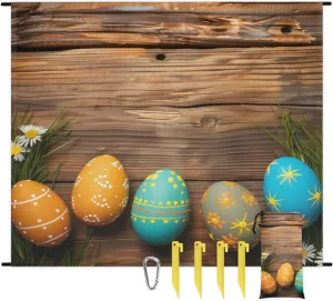 Easter Beach Blanket, Sandproof Beach Mat, Adults Waterproof Quick Drying Sand Free Mat with 4 x Ground Spikes for Outdoor Travel Camping Hiking, Easter Eggs Wood Grain