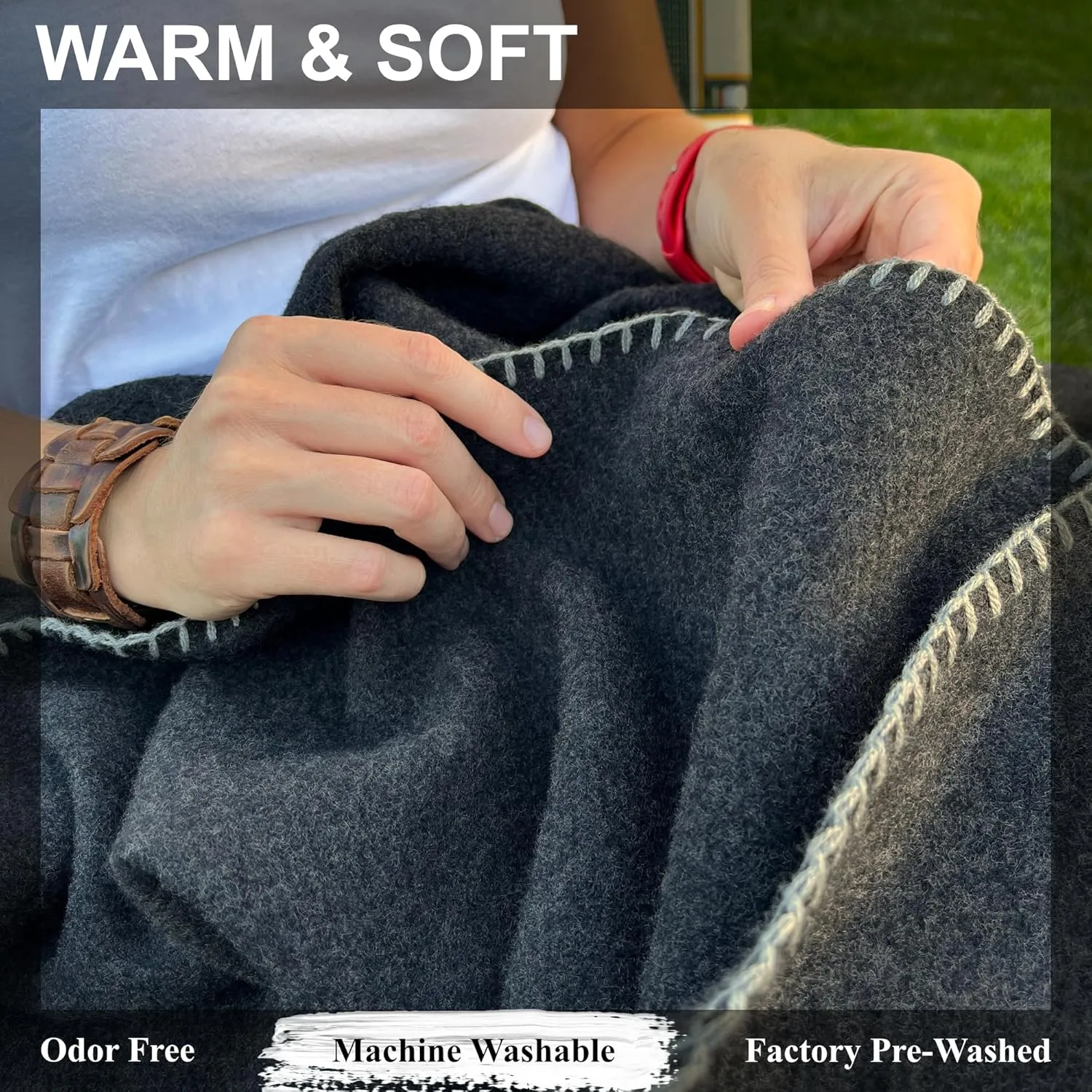 EKTOS 100% Virgin Wool Blanket, 50" x 60", Small, Ideal for Fire Pit or Campfire (Charcoal, Throw Size)