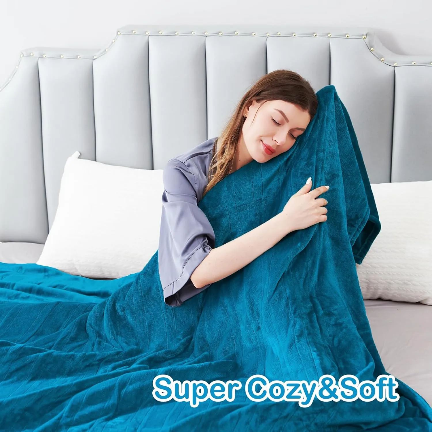 Electric Heated Blanket Full Size 72"x84", 5 Heating Levels & 10 Hours Auto Off Large Oversized, Machine Washable, Home Office Use, Blue