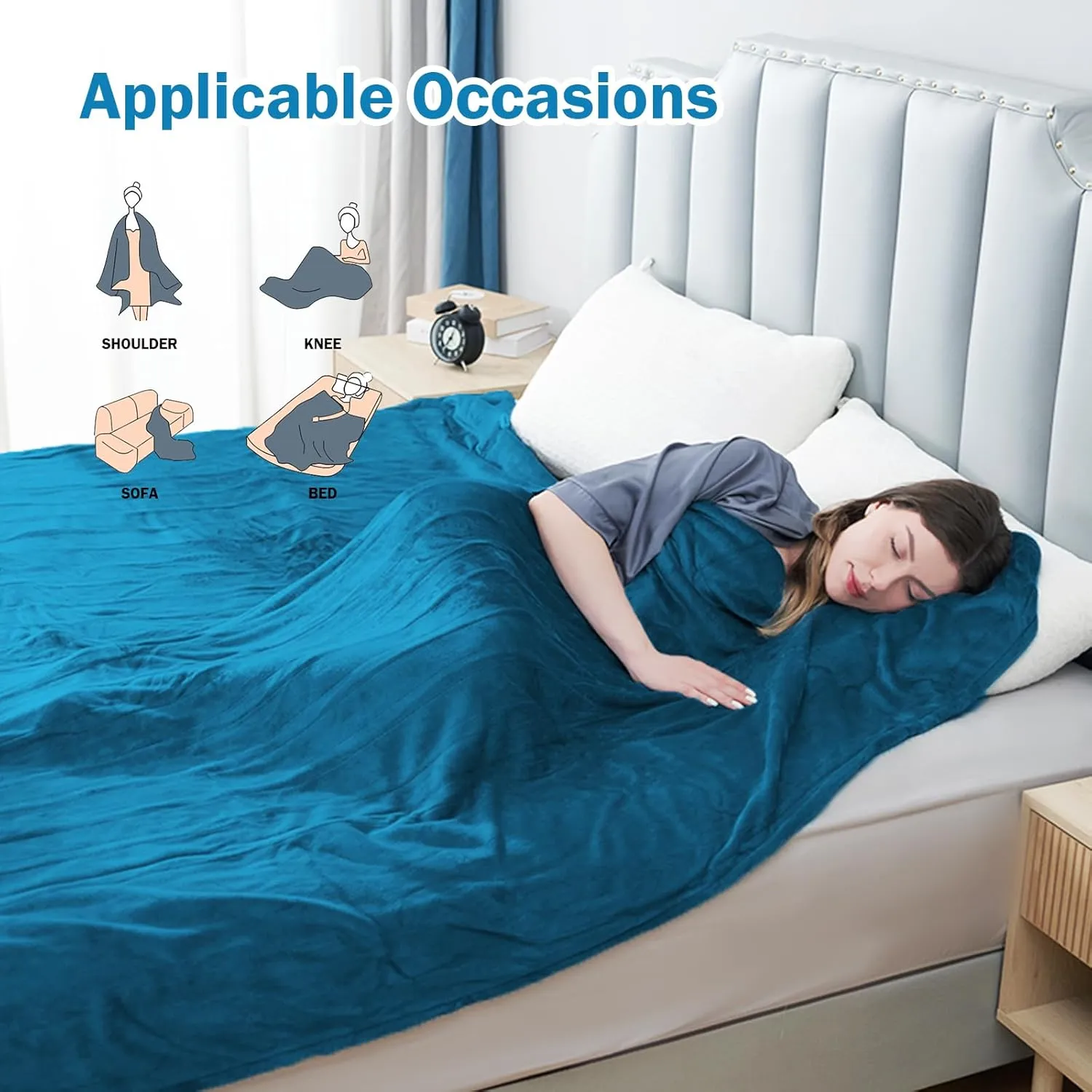 Electric Heated Blanket Full Size 72"x84", 5 Heating Levels & 10 Hours Auto Off Large Oversized, Machine Washable, Home Office Use, Blue