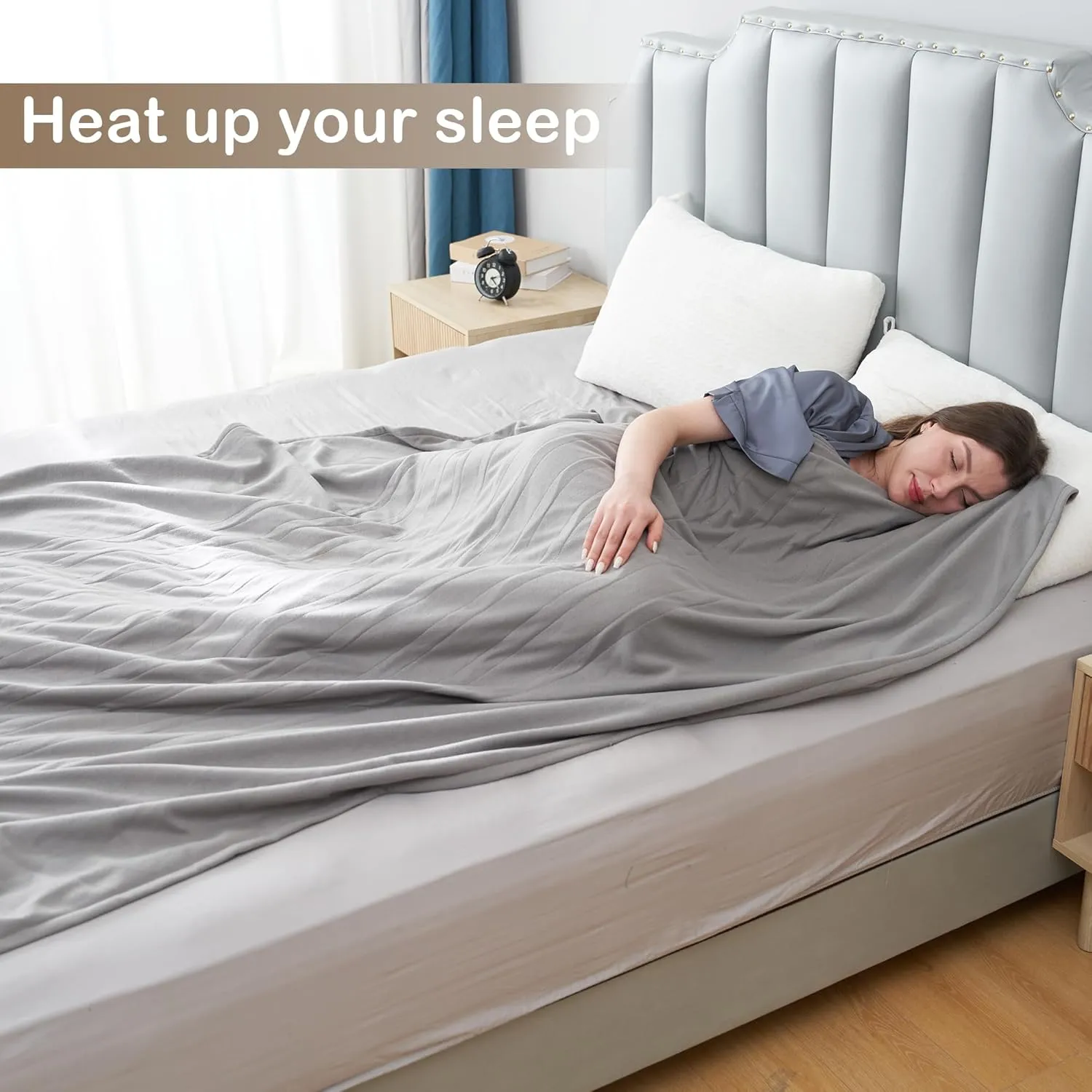 Electric Heated Blanket Full Size 72"x84", Soft Fleece with 10 Hours Auto-Off & 4 Heating Levels, Overheating Protection, Machine Washable, LightGray