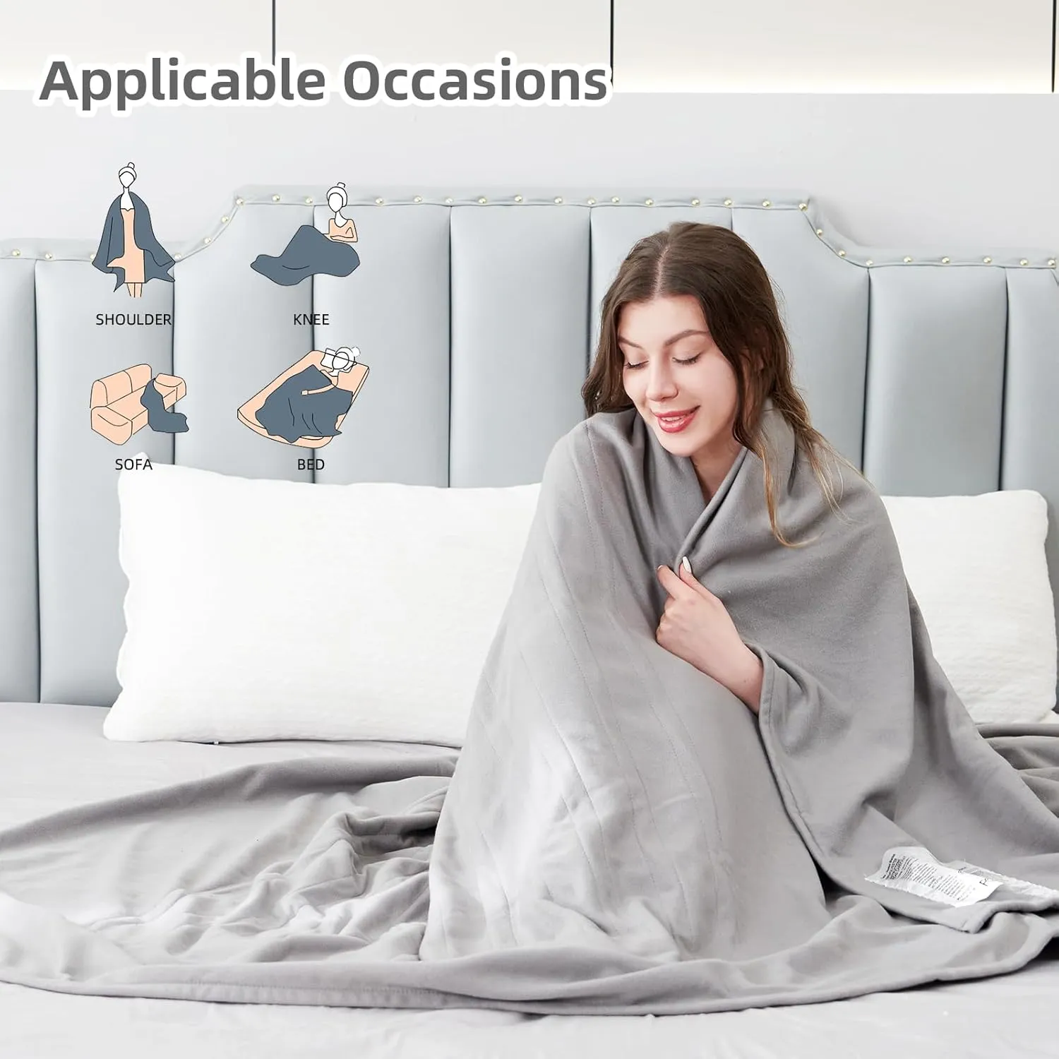 Electric Heated Blanket Full Size 72"x84", Soft Fleece with 10 Hours Auto-Off & 4 Heating Levels, Overheating Protection, Machine Washable, LightGray