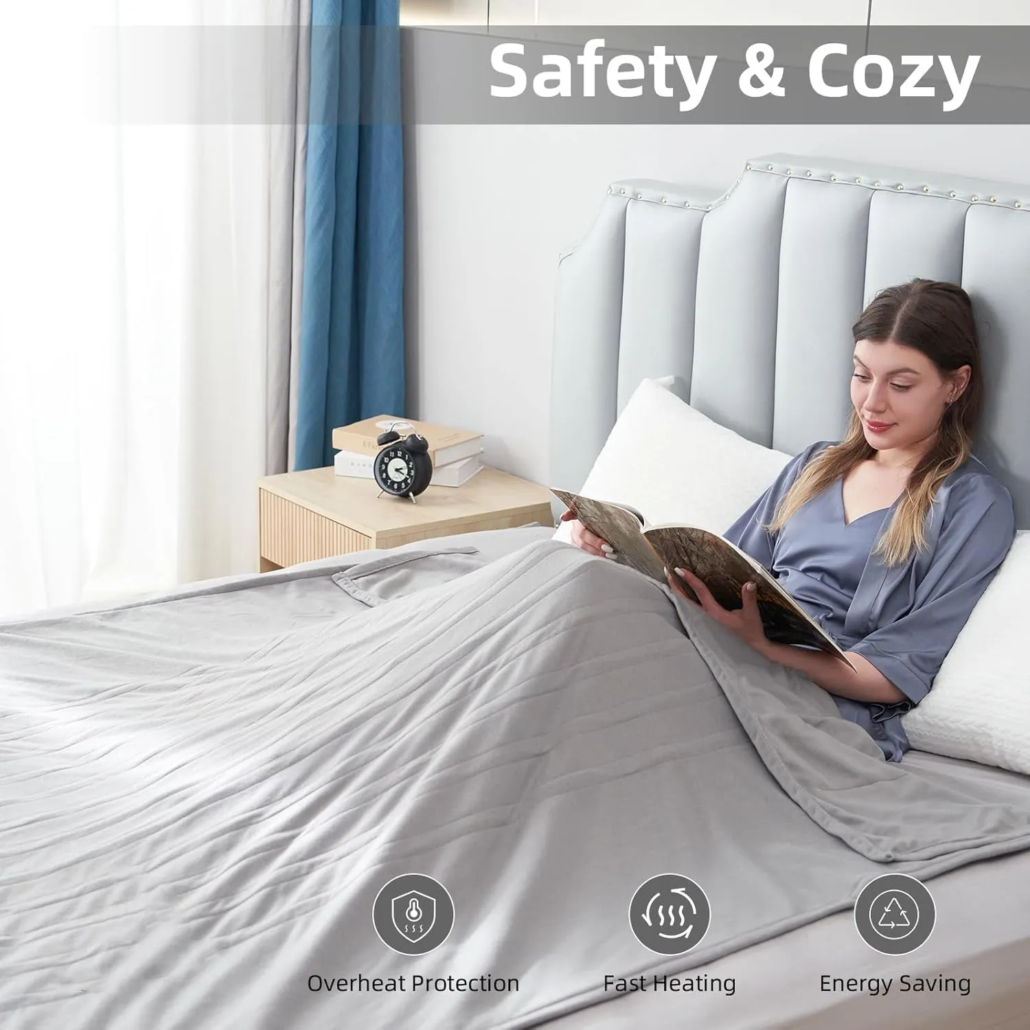 Electric Heated Blanket Full Size 72"x84", Soft Fleece with 10 Hours Auto-Off & 4 Heating Levels, Overheating Protection, Machine Washable, LightGray