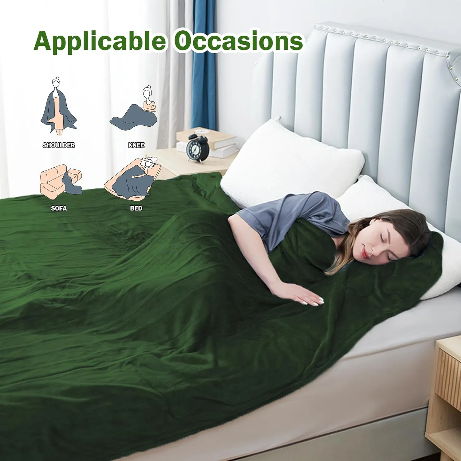Electric Heated Blanket Full Size 72"x84",5 Heating Levels & 10 Hours Auto Off Large Oversized, Machine Washable, Home Office Use, Green