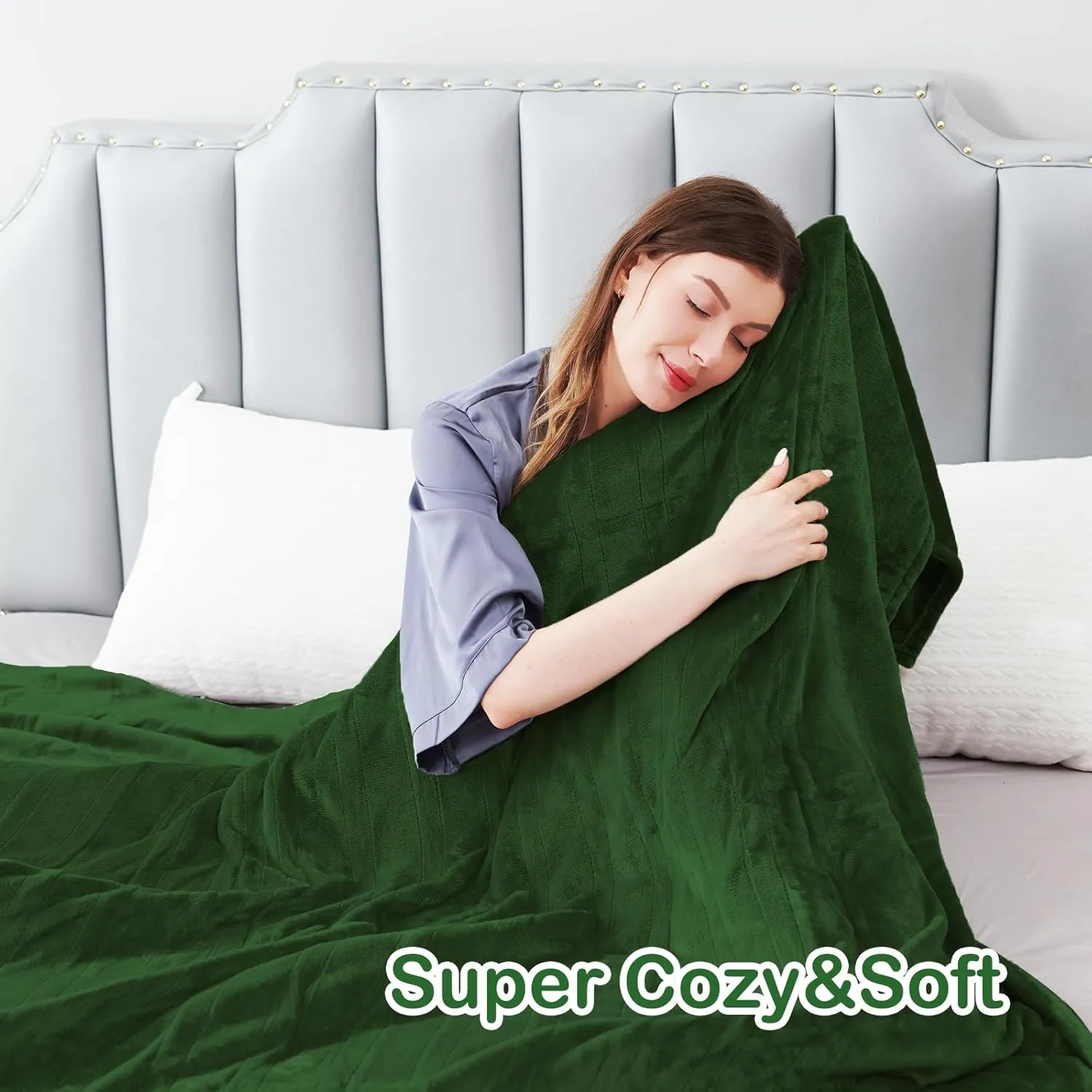 Electric Heated Blanket Full Size 72"x84",5 Heating Levels & 10 Hours Auto Off Large Oversized, Machine Washable, Home Office Use, Green
