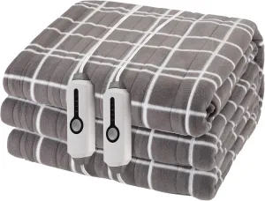 Electric Heated Blanket Queen Size 84"x90", Soft Fleece with 10 Hours Auto-Off & 4 Heating Levels, Dual Control and Machine Washable, LightGray Plaid