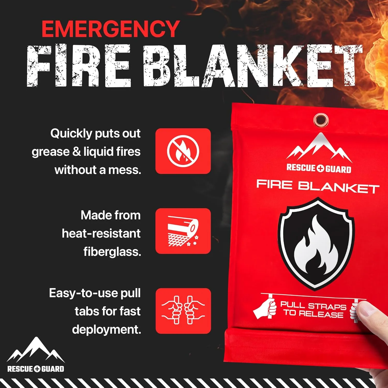 Emergency Fire Blanket - 4-Pack 40”x40” Stay Prepared With Our Fireproof Blanket Extinguish Flames for Your Home Kitchen - Be a hero with first house must haves along with Extinguisher - Home Safety