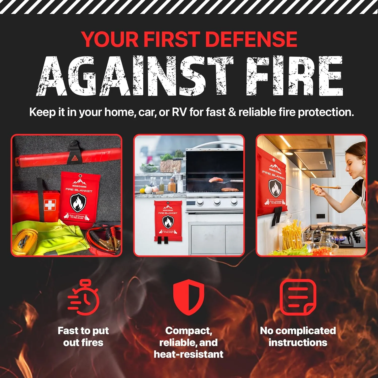 Emergency Fire Blanket - 4-Pack 40”x40” Stay Prepared With Our Fireproof Blanket Extinguish Flames for Your Home Kitchen - Be a hero with first house must haves along with Extinguisher - Home Safety