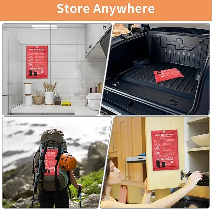 Emergency Fire Blanket, 40"x40" Flame Suppression Fiberglass Fire Blankets for Home Kitchen Camping Car Office Warehouse (1)