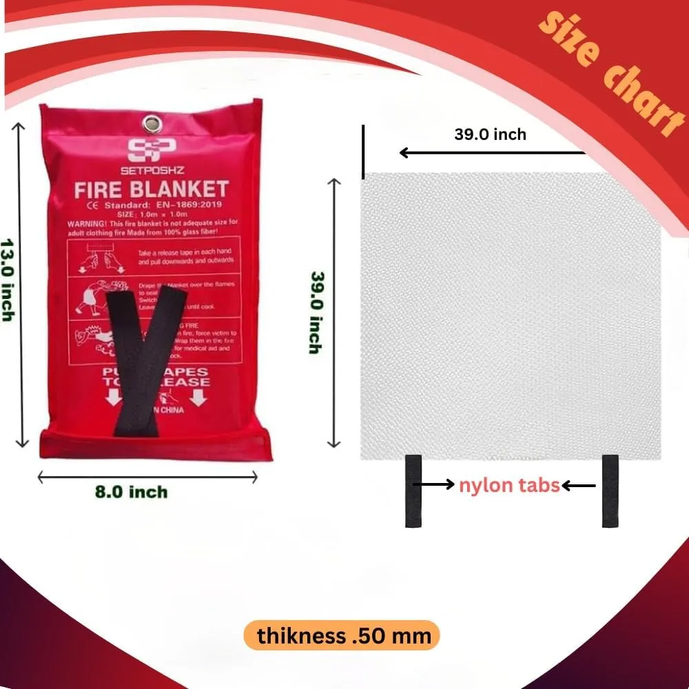 Emergency Fire Blanket Extinguisher - 40" x 40" Blanket to Smother Kitchen Fires. Simple to Use by Pulling Down (Pack 4)