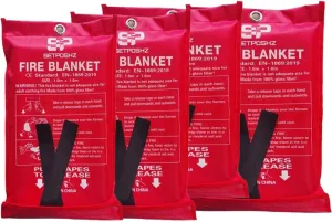 Emergency Fire Blanket Extinguisher - 40" x 40" Blanket to Smother Kitchen Fires. Simple to Use by Pulling Down (Pack 4)