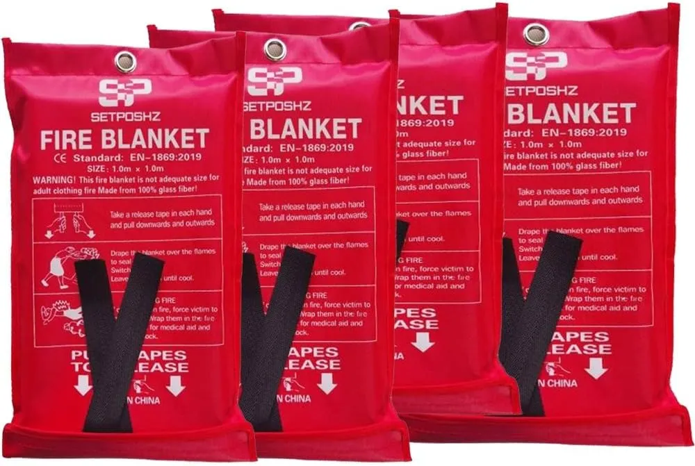 Emergency Fire Blanket Extinguisher - 40" x 40" Blanket to Smother Kitchen Fires. Simple to Use by Pulling Down (Pack 4)