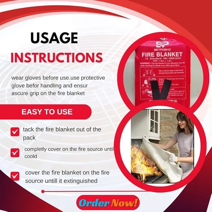 Emergency Fire Blanket Extinguisher Fire Blankets for Home 40" x 40" Fire Blanket to Smother a Kitchen. Fire Blankets are Simple to use by Pulling Down (Pack 1)