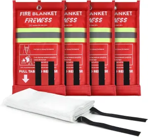 Emergency Fire Blanket, Fiberglass Fireproof Blanket for House Camping, Car, Office, Grill, Warehouse Emergency Survival Safety (Fiberglass-4pack)