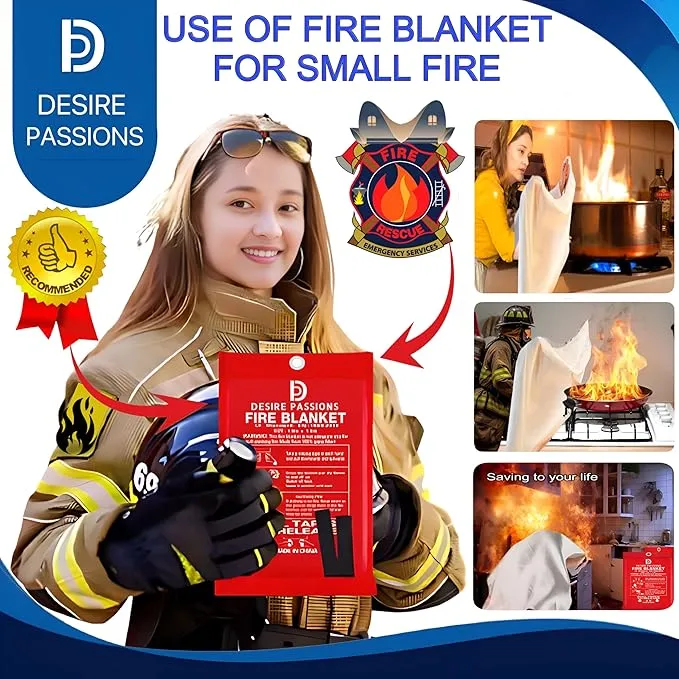 “Emergency Fire Blanket - Fire Suppression Blanket for Home, Kitchen, Garage, Camping, School & Office -Flame Retardant -40”x40” for Quick Smothering & Fire Safety (Pack of 4)