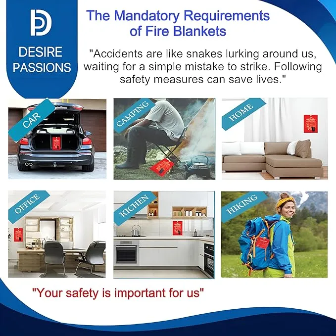 “Emergency Fire Blanket - Fire Suppression Blanket for Home, Kitchen, Garage, Camping, School & Office -Flame Retardant -40”x40” for Quick Smothering & Fire Safety (Pack of 4)