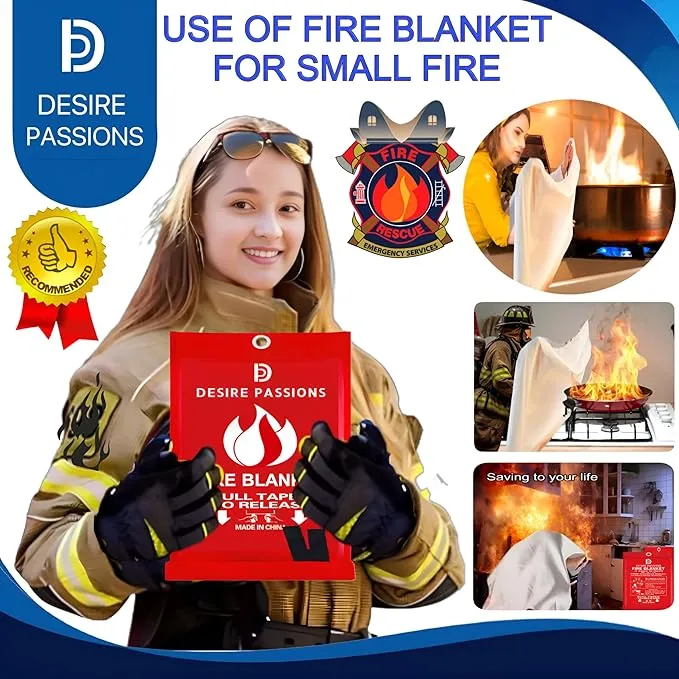 “Emergency Fire Blanket - Fire Suppression Blanket for Home, Kitchen, Garage, Camping, School & Office -Flame Retardant -40”x40” for Quick Smothering & Fire Safety (Pack of 4)