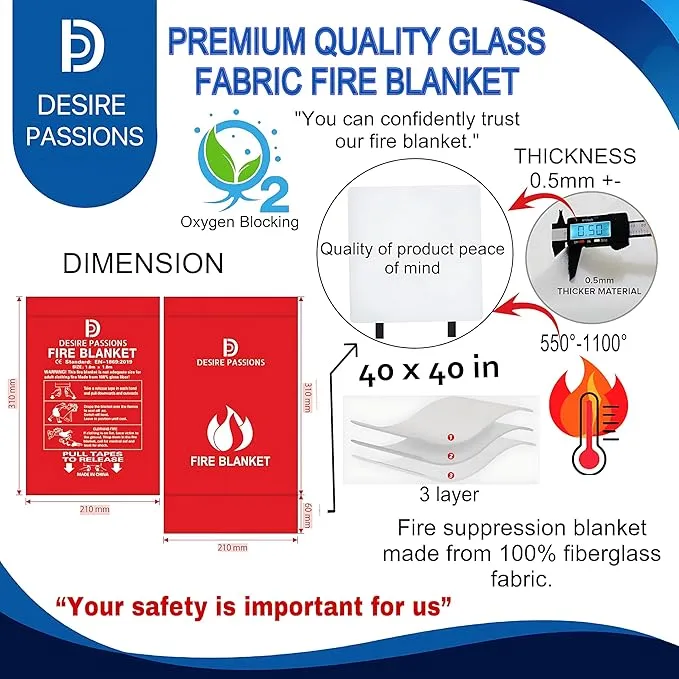 “Emergency Fire Blanket - Fire Suppression Blanket for Home, Kitchen, Garage, Camping, School & Office -Flame Retardant -40”x40” for Quick Smothering & Fire Safety (Pack of 4)
