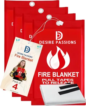 “Emergency Fire Blanket - Fire Suppression Blanket for Home, Kitchen, Garage, Camping, School & Office -Flame Retardant -40”x40” for Quick Smothering & Fire Safety (Pack of 4)
