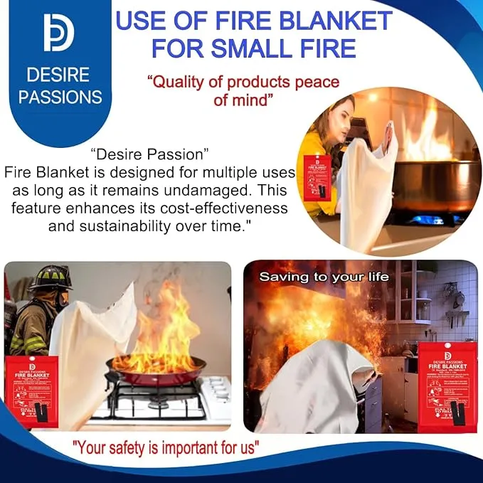 “Emergency Fire Blanket - Fire Suppression Blanket for Home, Kitchen, Garage, Camping, School & Office -Flame Retardant -40”x40” for Quick Smothering & Fire Safety (Pack of 4)