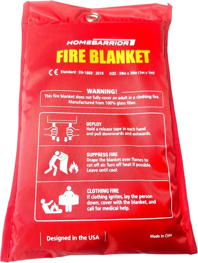 Emergency Fire Blanket for Fire Suppression, 39x39 inches Flame Retardant Fabric Fireproof Blanket, Survival Gear for Home Safety, Outdoor Camping (4 Pack)