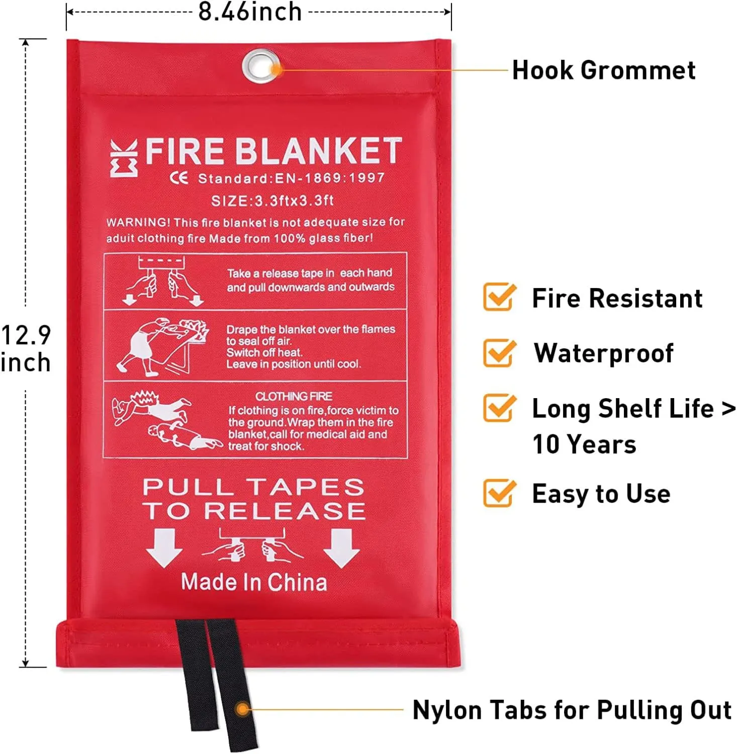 Emergency Fire Blanket for Home - 3.3ft x 3.3ft 4-Pack Fire Suppression Flame Retardant Survival Safety Cover Fiberglass Fireproof Blanket for Kitchen Home School House Fireplace Car Office Warehouse