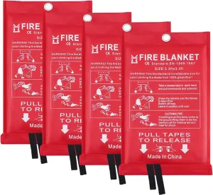 Emergency Fire Blanket for Home - 3.3ft x 3.3ft 4-Pack Fire Suppression Flame Retardant Survival Safety Cover Fiberglass Fireproof Blanket for Kitchen Home School House Fireplace Car Office Warehouse
