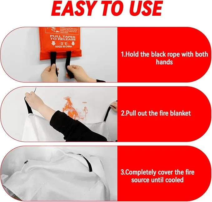 Emergency Fire Blanket for Home and Kitchen - 1 Pack Fire Fiberglass Suppression Blankets, Fire Extinguishing Blanket, Flame Retardant Protection for Home, Kitchen, Office, School, Grill, Car, Camping
