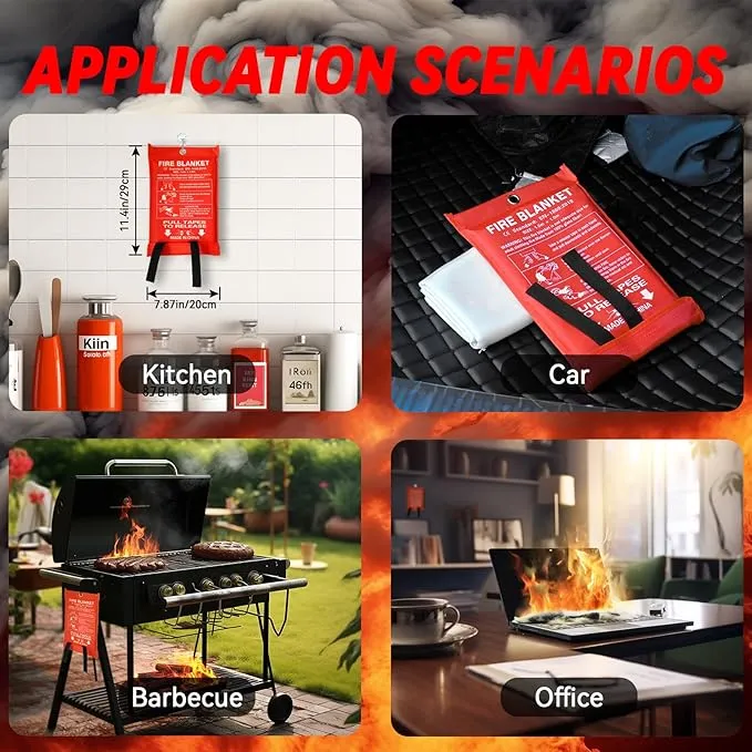 Emergency Fire Blanket for Home and Kitchen - 1 Pack Fire Fiberglass Suppression Blankets, Fire Extinguishing Blanket, Flame Retardant Protection for Home, Kitchen, Office, School, Grill, Car, Camping