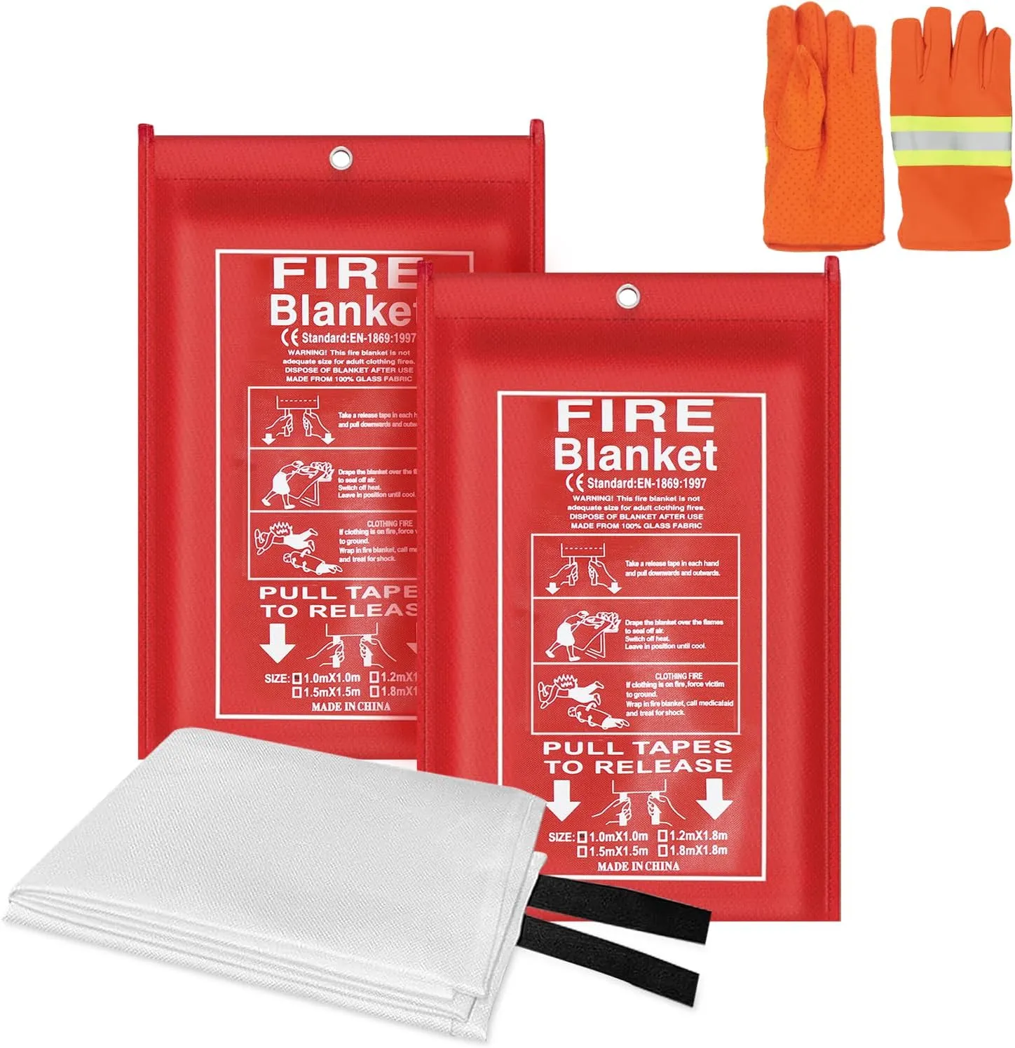 Emergency Fire Blanket for Home and Kitchen-2 Pack 40 * 40"" Flame Suppression Fiberglass Fire Blankets,Emergency Fire Retardant Blankets for Camping,Warehouse,School,Fireplace, White