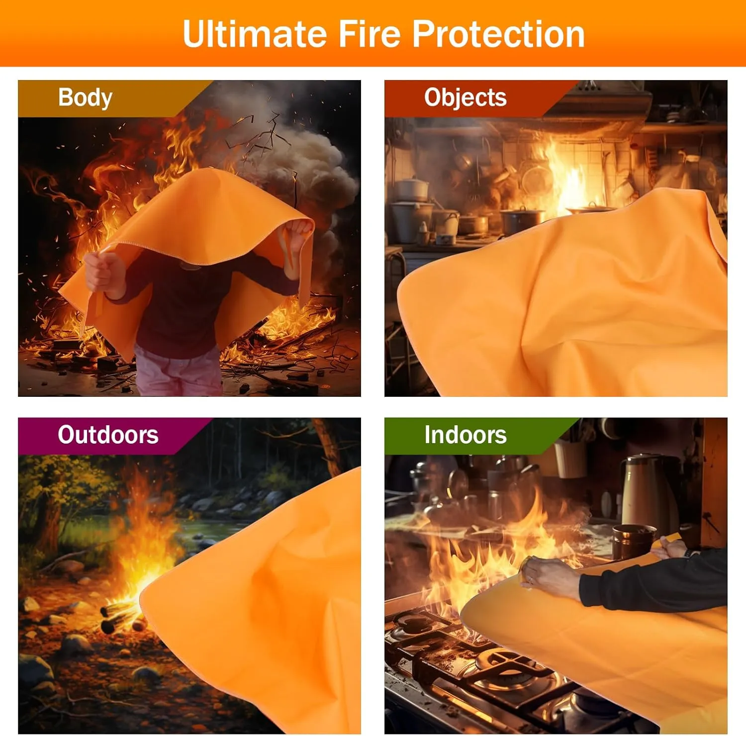 Emergency Fire Blanket for Home and Kitchen-Orange-A 2 Pack 39.3"x39.3" Silicone Fiberglass Fire Blankets Emergency for House Fireplace, Grill, BBQ,Camping,Warehouse Emergency Survival Safety