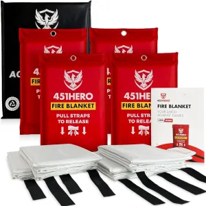 Emergency Fire Blanket for Home, Kitchen, and Camping Essentials - 4 Pack - Certified Flame Retardant Fire Blankets, Fast Deployment Fire Shield, Skin-Safe, Non-Toxic Comfort Weave Material