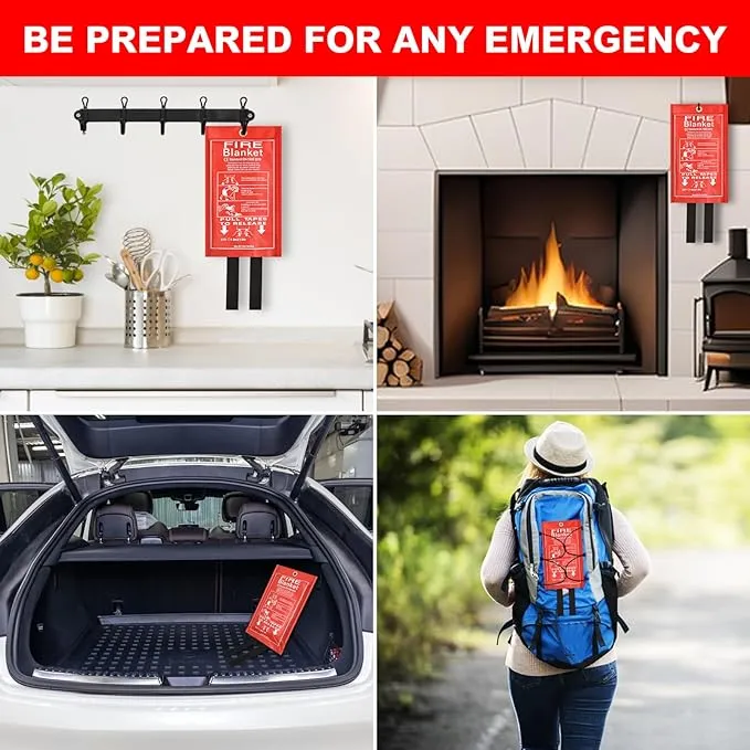 Emergency Fire Blanket for Kitchen Home - 2 Pack Fiberglass Fire Suppression Blanket Fireproof Blanket for House, Camping, Car, Fireplace, Grill, BBQ 40x40 inch