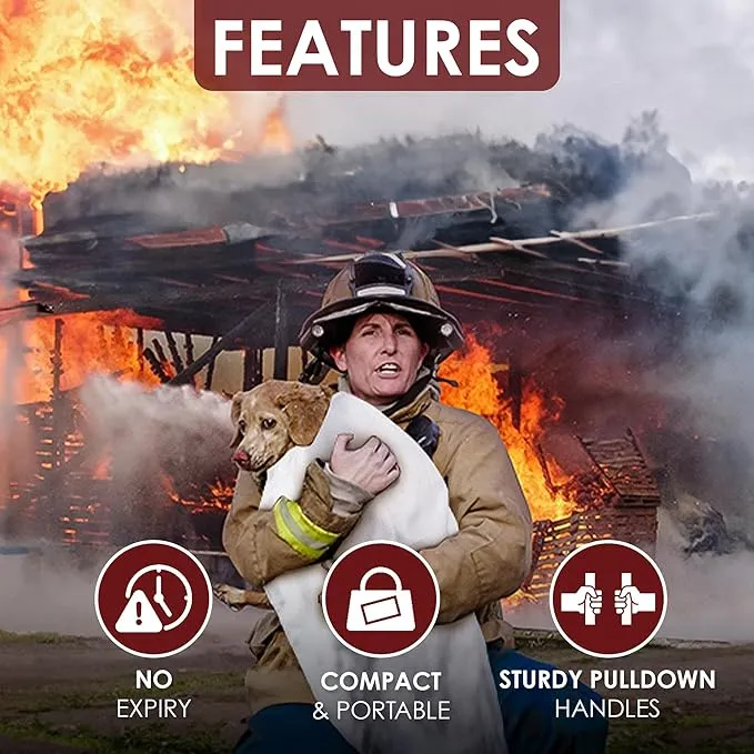 Emergency Fire Blanket with Hook and Glove - High Heat Resistant Fire, Emergency Blanket, Fire Resistant Safety Cover for Home Kitchen, Camping, and Office, Easy to Use, Compact Fire Safety Tool