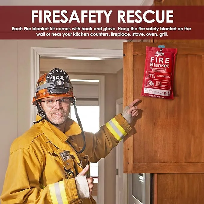 Emergency Fire Blanket with Hook and Glove - High Heat Resistant Fire, Emergency Blanket, Fire Resistant Safety Cover for Home Kitchen, Camping, and Office, Easy to Use, Compact Fire Safety Tool