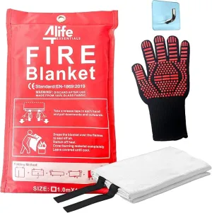 Emergency Fire Blanket with Hook and Glove - High Heat Resistant Fire, Emergency Blanket, Fire Resistant Safety Cover for Home Kitchen, Camping, and Office, Easy to Use, Compact Fire Safety Tool