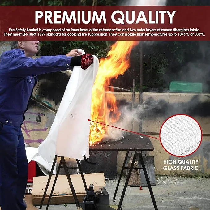 Emergency Fire Blanket with Hook and Glove - High Heat Resistant Fire, Emergency Blanket, Fire Resistant Safety Cover for Home Kitchen, Camping, and Office, Easy to Use, Compact Fire Safety Tool