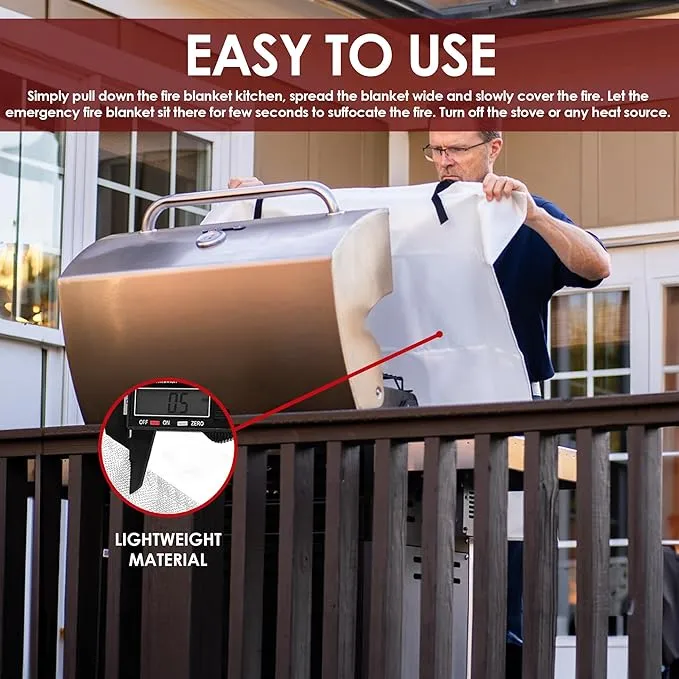 Emergency Fire Blanket with Hook and Glove - High Heat Resistant Fire, Emergency Blanket, Fire Resistant Safety Cover for Home Kitchen, Camping, and Office, Easy to Use, Compact Fire Safety Tool