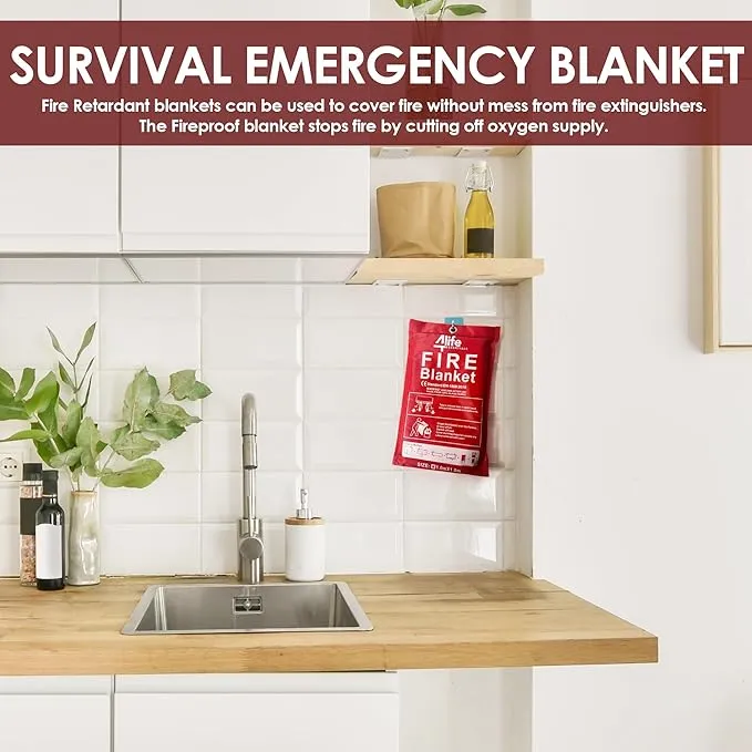 Emergency Fire Blanket with Hook and Glove - High Heat Resistant Fire, Emergency Blanket, Fire Resistant Safety Cover for Home Kitchen, Camping, and Office, Easy to Use, Compact Fire Safety Tool