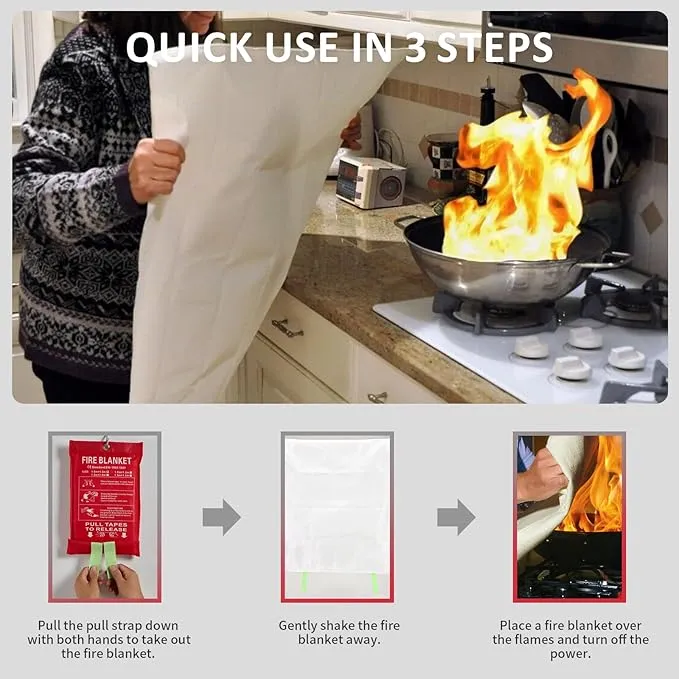 Emergency Fire Blankets, Fire Extinguisher Blanket Glow at Night, Flame Retardant Blanket Fire Safety Blanket for Home and Kitchen, Camping, Grill, Car, Office (2 Pack)