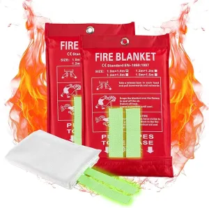Emergency Fire Blankets, Fire Extinguisher Blanket Glow at Night, Flame Retardant Blanket Fire Safety Blanket for Home and Kitchen, Camping, Grill, Car, Office (2 Pack)