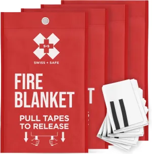 Emergency Fire Blankets for Home & Outdoors (4 Pack) - Smother Kitchen Fires, Camping Safety