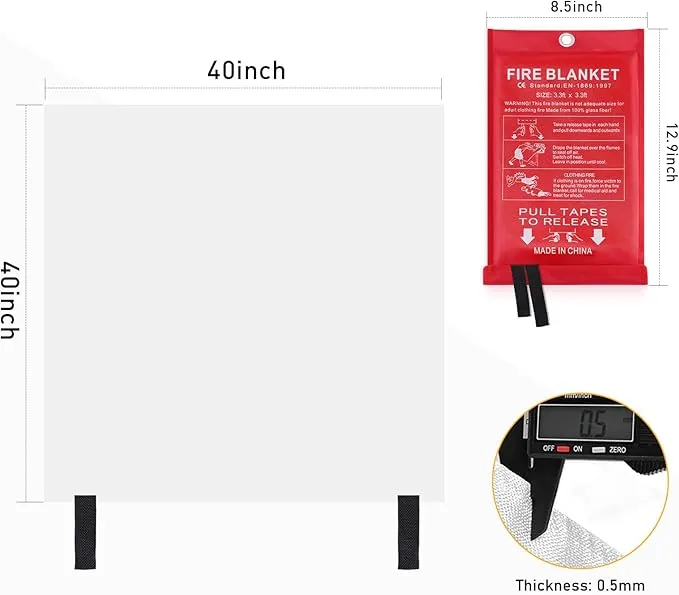Emergency Fire Blankets for Home Kitchen Fiberglass Fireproof Blankets for Camping, Picnic, Fireplace, School, Grill, Car, Office, Warehouse