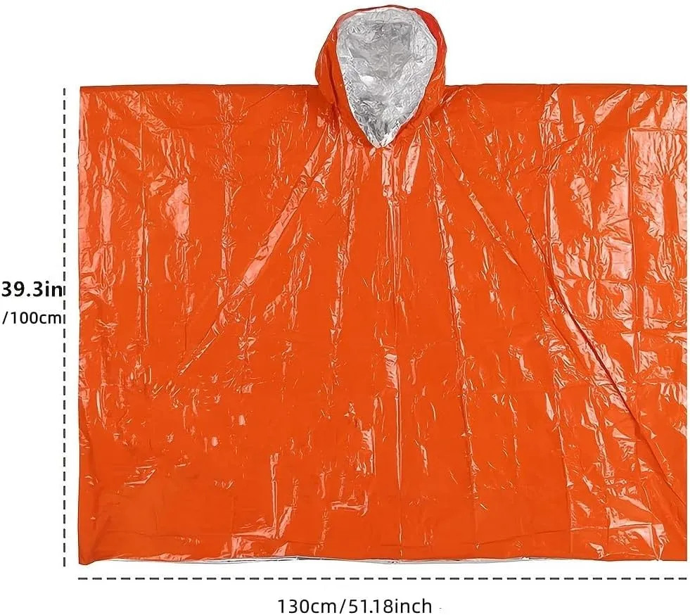 Emergency Poncho, 48.8 x 39 In Hiking Poncho with Drawstring Bag and Whistle for Car Activities,Camping Gear